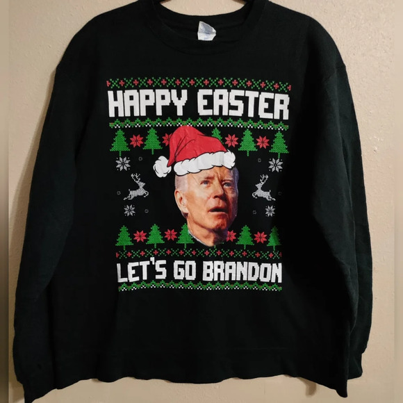 Confused Joe Biden Happy Easter Let's Go Brandon Ugly Christmas Sweater Size XL - Picture 1 of 3